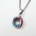 Transgender pride pendant necklace, chainmail love knot, trans pride jewelry, pink white blue