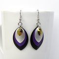 Nonbinary pride earrings, chainmail scales earrings; yellow white purple black