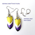 Nonbinary pride earrings, chainmail scales earrings, nonbinary pride jewelry; yellow white purple black