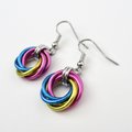 Pansexual pride earrings, love knot chainmail earrings, pan pride jewelry; pink, yellow, light blue