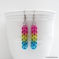 Pansexual pride earrings, chainmail earrings, pan pride jewelry, Full Persian chainmail weave; pink, yellow, light blue