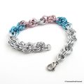 Transgender pride bracelet, trans pride chainmail jewelry, LGBT double spiral weave; pink, white, light blue