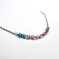 Transgender pride necklace, chainmail Byzantine LGBTQ jewelry, blue, pink, white