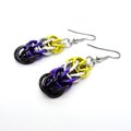 Nonbinary pride earrings, chainmail Full Persian weave; yellow, white, purple, black