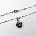 Tiny gay pride pendant, rainbow chainmail love knot, minimalist LGBTQ jewelry