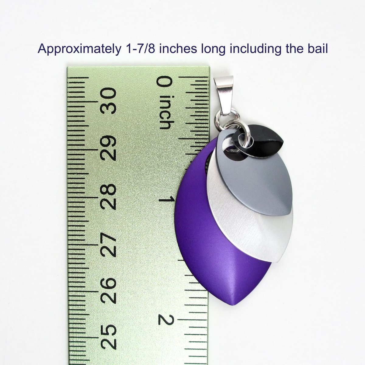 Ace pride chainmail scale pendant, asexual pride jewelry, black gray white purple