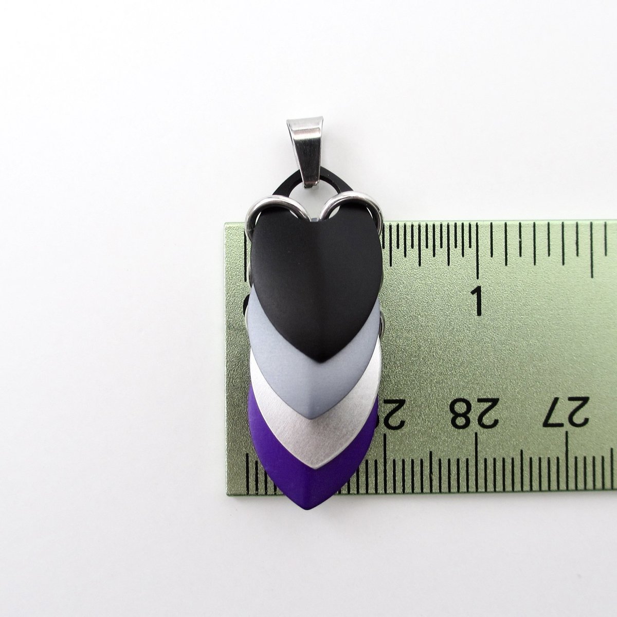 Ace pride pendant necklace, chainmail scale pendant, asexual pride jewelry, black gray white purple