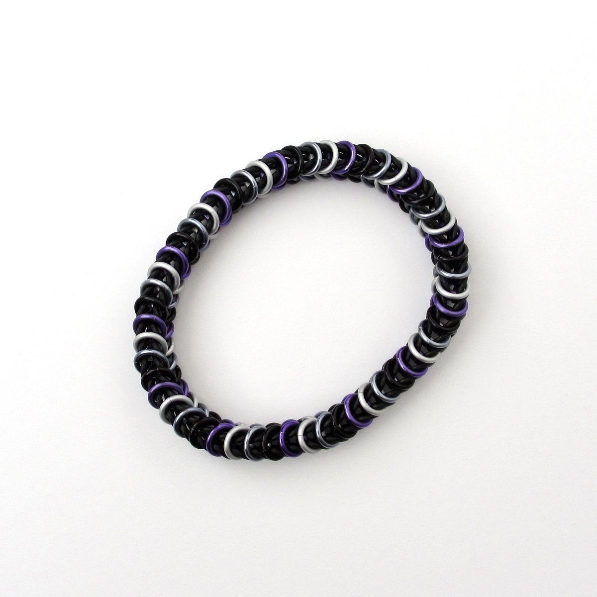 Asexual pride bracelet, chainmail stretchy bracelet, ace pride jewelry, black gray white purple