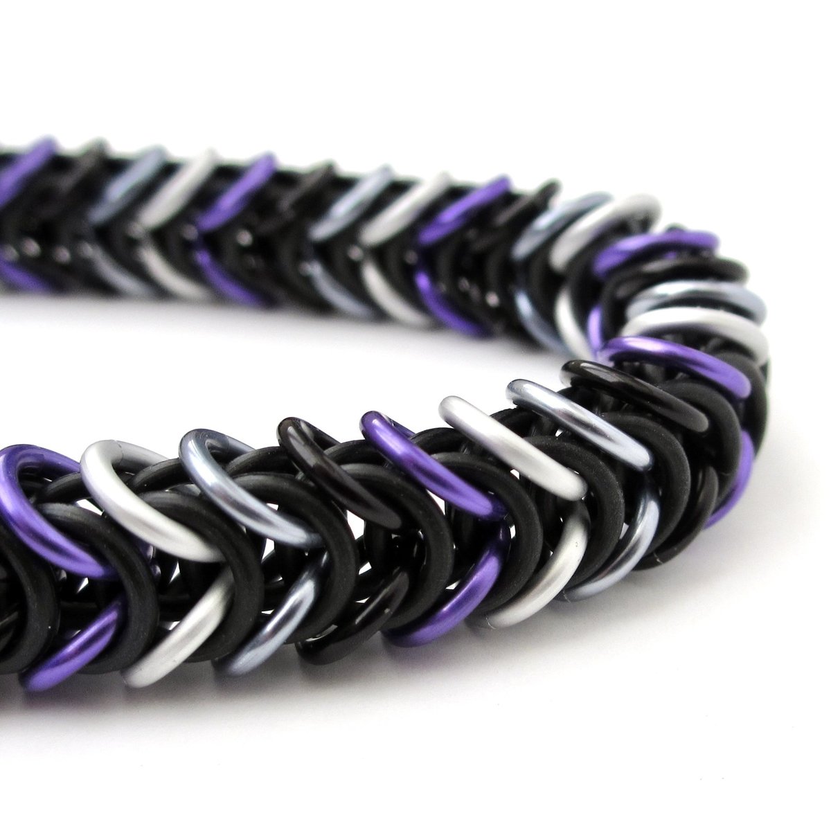 Asexual pride bracelet, chainmail stretchy bracelet, ace pride jewelry, black gray white purple