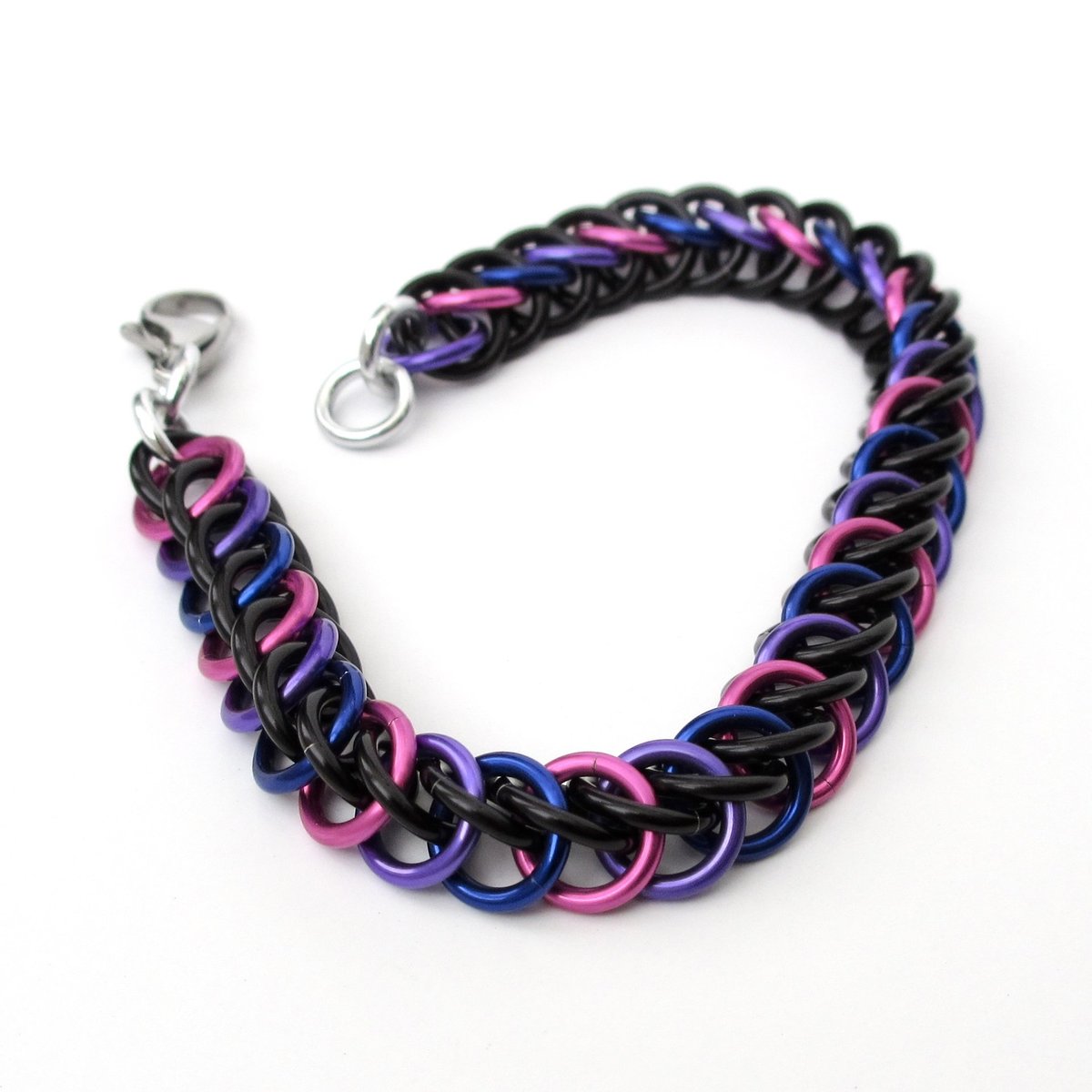 Bi pride bracelet, chainmail half Persian 3 in 1 weave, bisexual pride jewelry