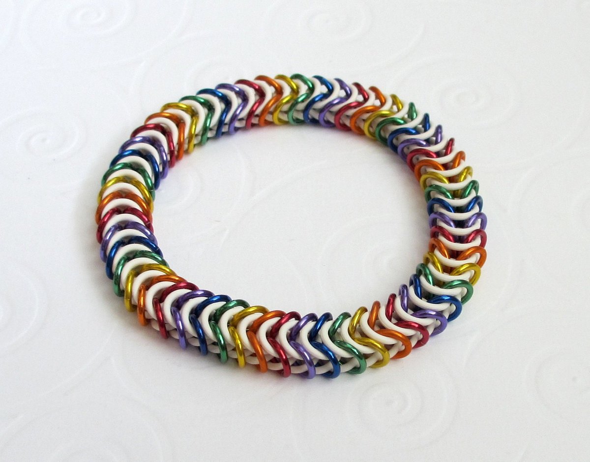 LGBTQ rainbow bracelet, gay pride jewelry, chainmaille bracelet box chain