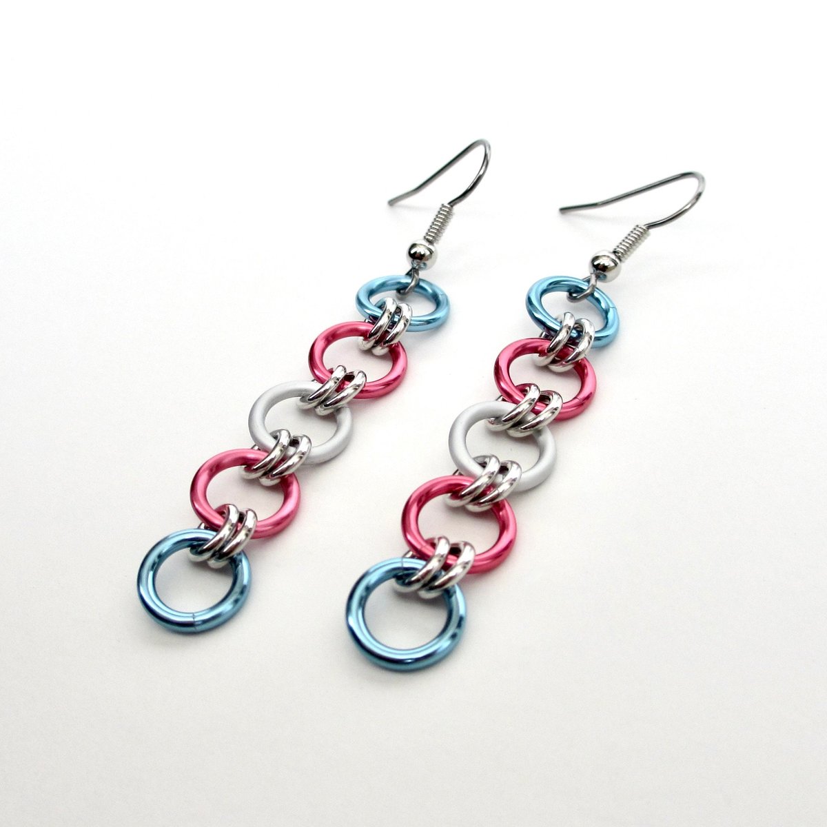 Trans pride flag earrings, simple LGBTQ chainmail jewelry