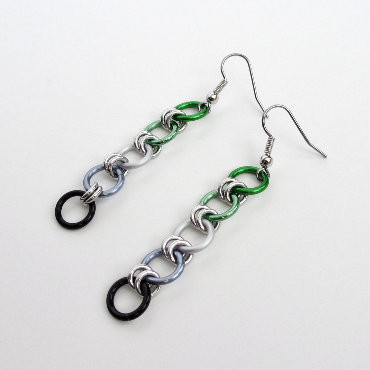 Aromantic flag pride earrings, simple LGBTQ chainmail jewelry
