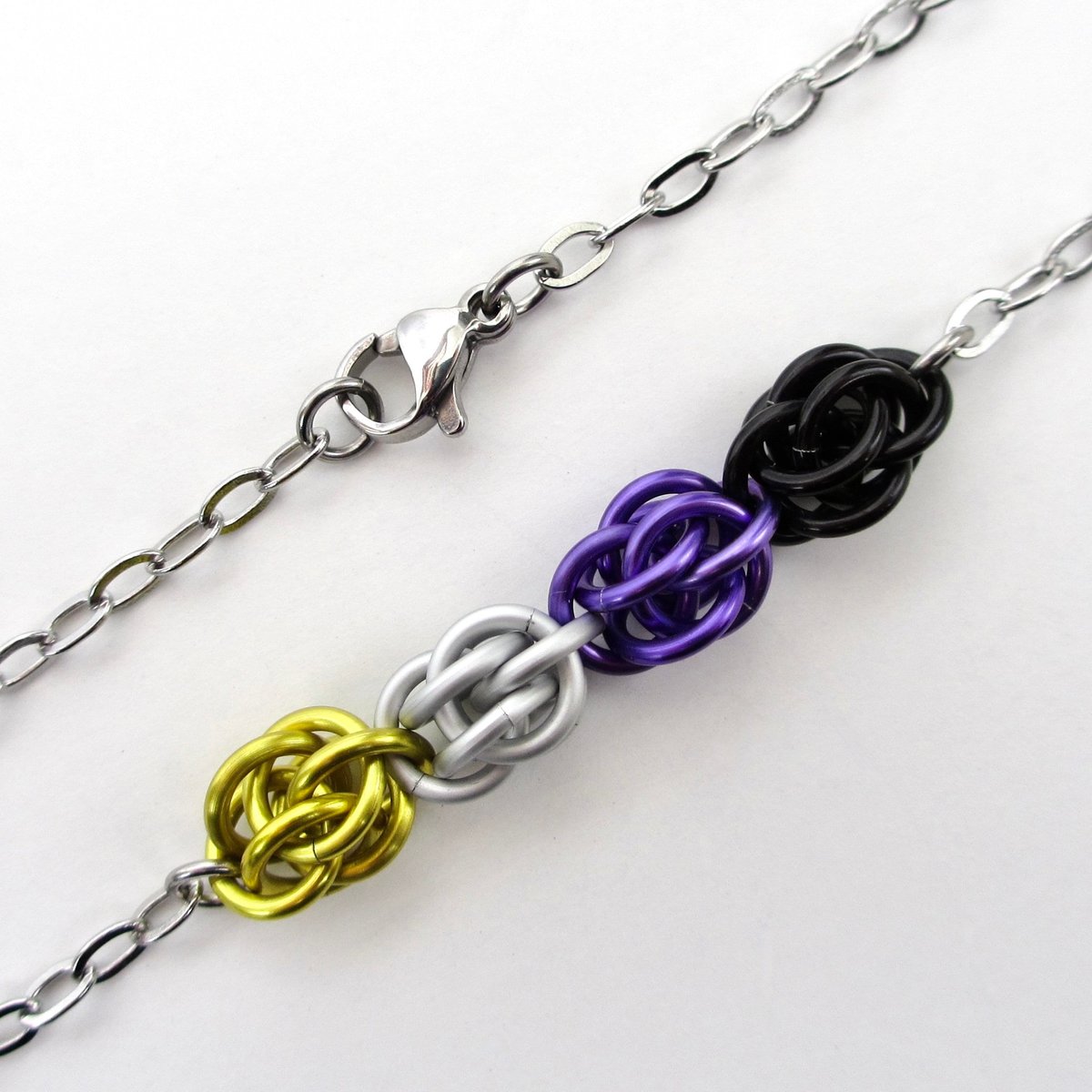 Nonbinary pride necklace, chainmail Sweetpea weave LGBTQ jewelry