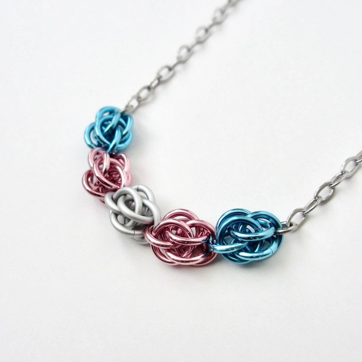 Transgender pride necklace, chainmail Sweetpea weave LGBTQ jewelry