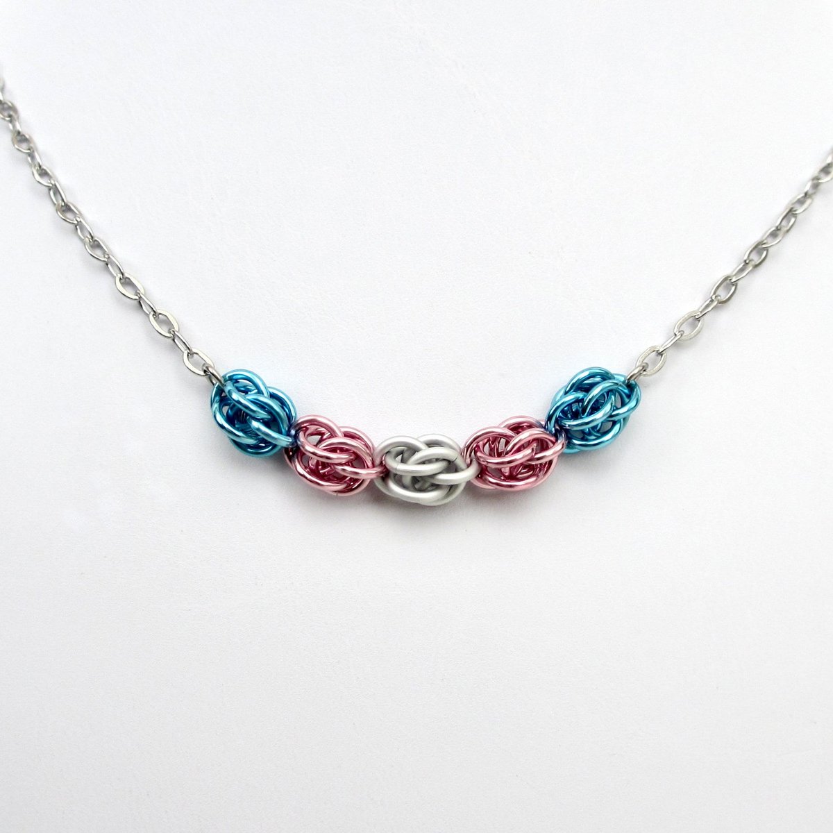 Transgender pride necklace, chainmail Sweetpea weave LGBTQ jewelry