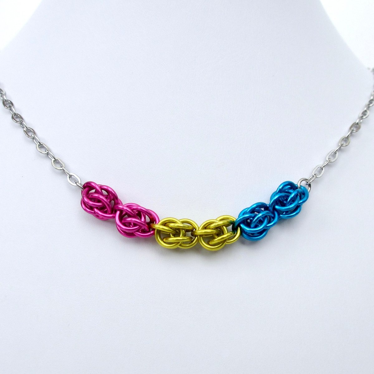 Pan pride necklace, chainmail Sweetpea weave pansexual jewelry