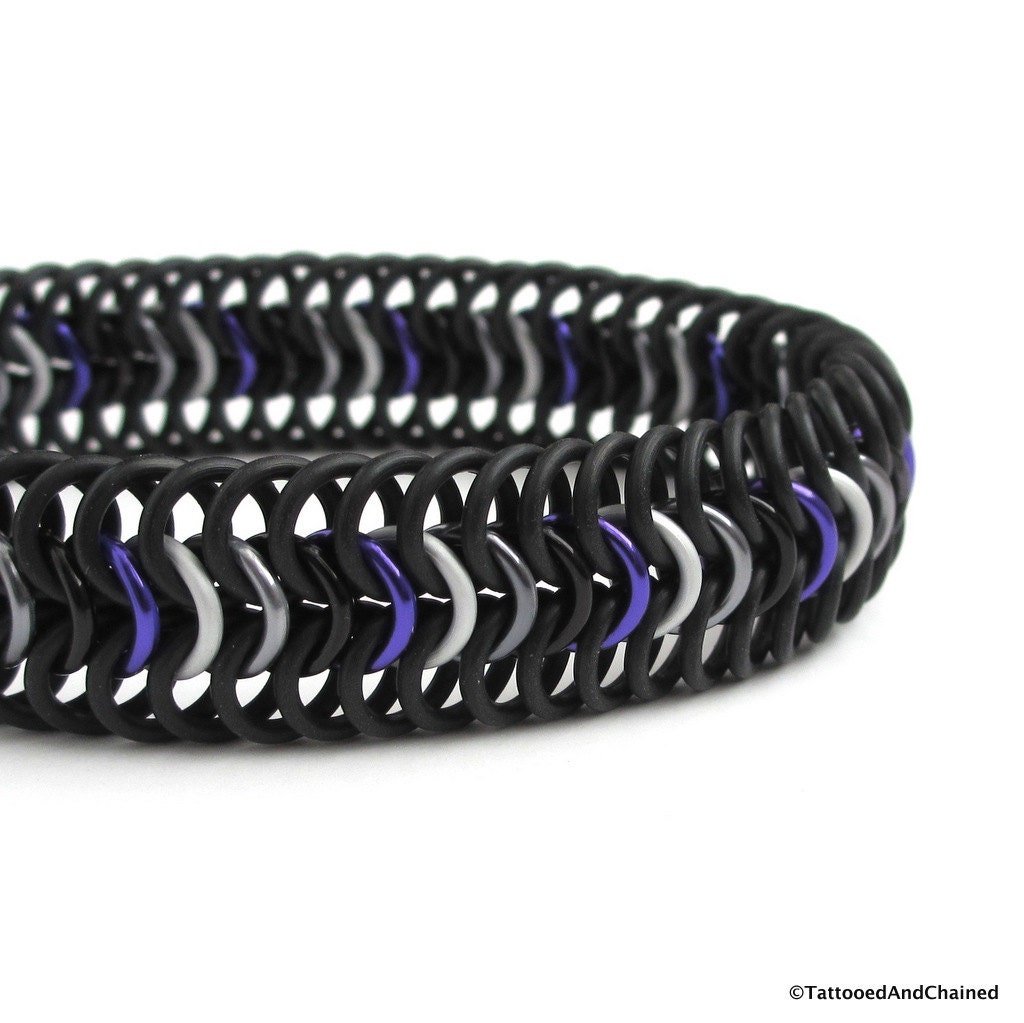 Ace pride bracelet, stretchy chainmail bracelet, asexual pride jewelry; black, gray, white, purple