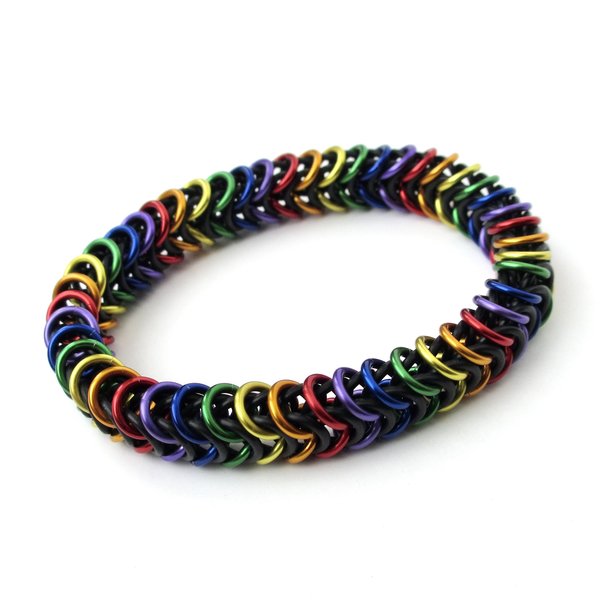 Rainbow chainmail bracelet, gay pride jewelry, chainmail box chain, stretch bracelet