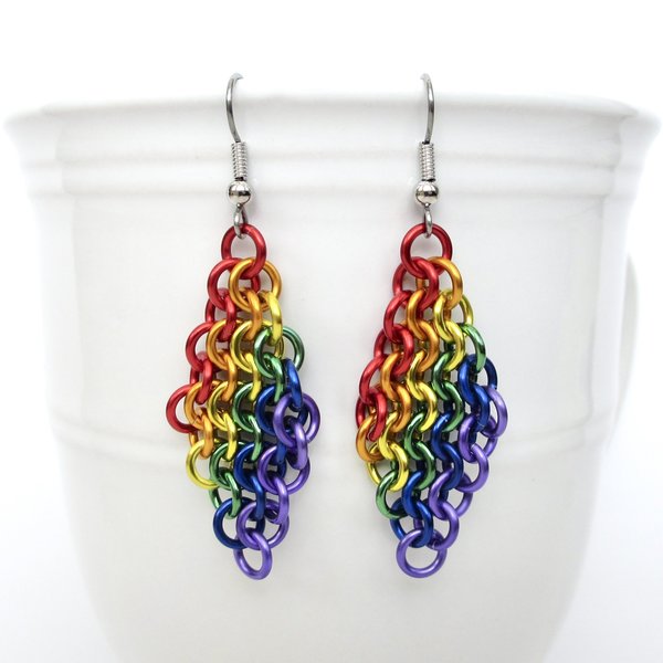 Rainbow European 4 in 1 chainmail earrings, gay pride jewelry, rainbow jewelry, LGBT jewelry