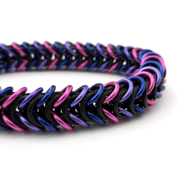 Bi pride bracelet, stretchy chainmaille box chain, bisexual jewelry, pink purple blue