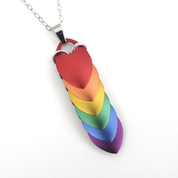 Gay pride pendant, rainbow chainmail scale jewelry, LGBTQ necklace