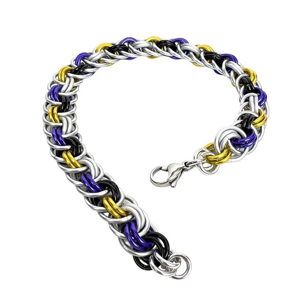 Nonbinary pride bracelet, chainmaille Viper Basket weave jewelry