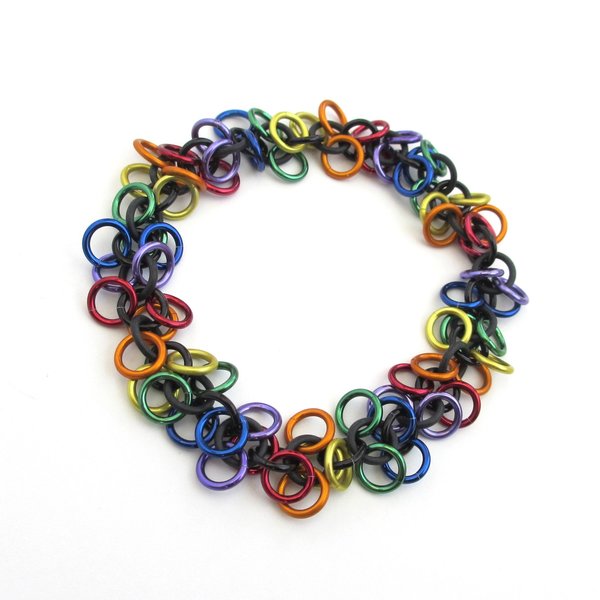 Rainbow LGBTQ bracelet, gay pride stretchy bracelet, chainmaille shaggy loops weave