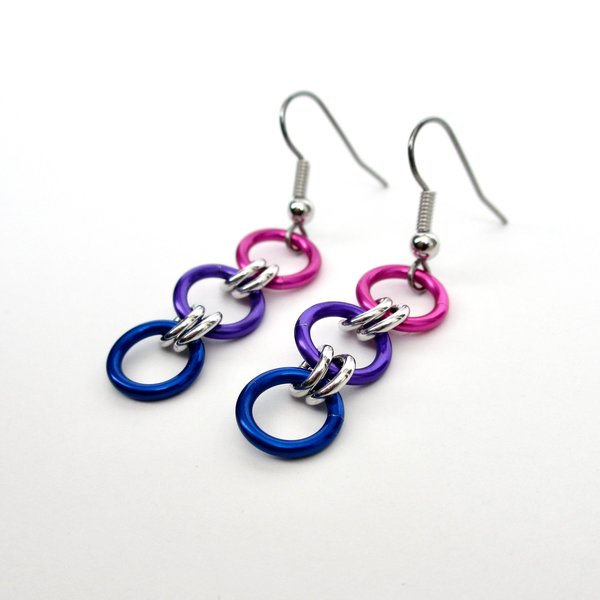 Bisexual pride flag earrings, simple LGBTQ chainmail jewelry