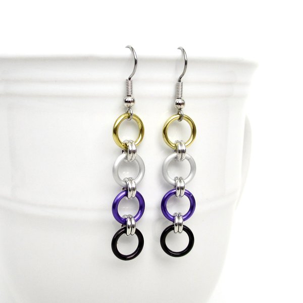 Nonbinary pride flag earrings, simple chain LGBTQ chainmail jewelry