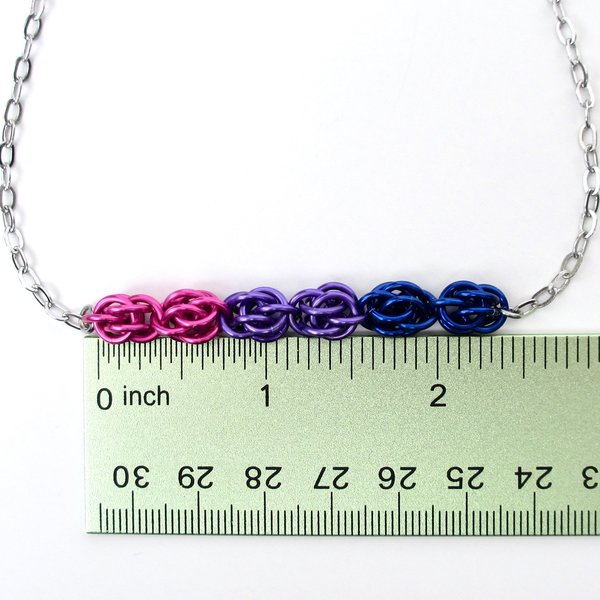 Bisexual pride necklace, chainmail Sweetpea weave LGBTQ jewelry, great gift for bi friends