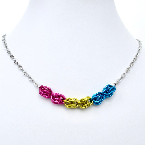Pan pride necklace, chainmail Sweetpea weave pansexual jewelry