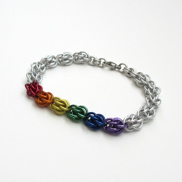 Rainbow chainmail bracelet, gay pride jewelry, LGBTQ bracelet, Sweetpea chainmail weave