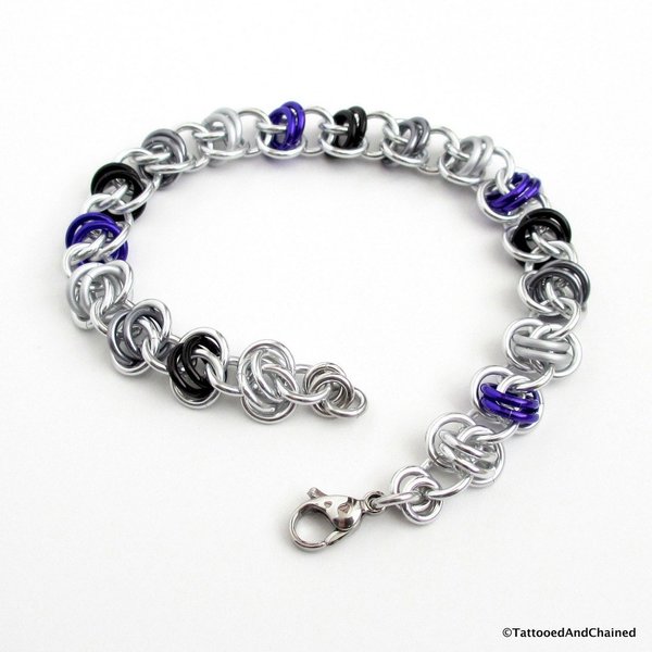 Asexual pride bracelet, chainmail bracelet, ace pride jewelry, barrel weave chainmail