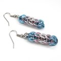 Transgender pride earrings, trans pride jewelry, chainmail earrings, full Persian chainmail weave; pink, white, light blue