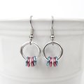 Transgender pride chainmail earrings, subtle LGBTQ pride jewelry; blue, pink, white