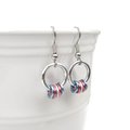 Transgender pride chainmail earrings, subtle LGBTQ pride jewelry; blue, pink, white