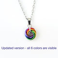 Tiny gay pride pendant, rainbow chainmail love knot, minimalist LGBTQ jewelry