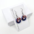 Red, white and blue chainmail Love Knot earrings, American patriotic jewelry