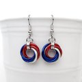 Red, white and blue chainmail Love Knot earrings, American patriotic jewelry