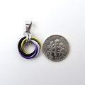 Nonbinary pendant, chainmail love knot necklace; yellow, white, purple, black