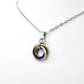 Nonbinary pendant, chainmail love knot necklace; yellow, white, purple, black