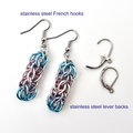 Transgender pride earrings, trans pride jewelry, chainmail earrings, full Persian chainmail weave; pink, white, light blue