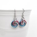 Transgender pride earrings, love knot chainmail trans pride jewelry; pink, white, blue