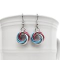 Transgender pride earrings, love knot chainmail trans pride jewelry; pink, white, blue