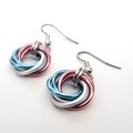 Transgender pride earrings, love knot chainmail trans pride jewelry; pink, white, blue