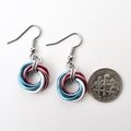 Transgender pride earrings, love knot chainmail trans pride jewelry; pink, white, blue