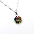 Tiny gay pride pendant, rainbow chainmail love knot, minimalist LGBTQ jewelry