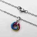 Pansexual pride pendant, TINY chainmail love knot, pan pride jewelry