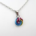 Pansexual pride pendant, TINY chainmail love knot, pan pride jewelry